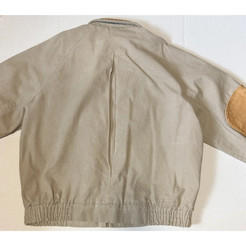 AUSTRALIAN OUTBACK - Men's VTG Beige Canvas Leather Trim Bomber Jacket - X-Large